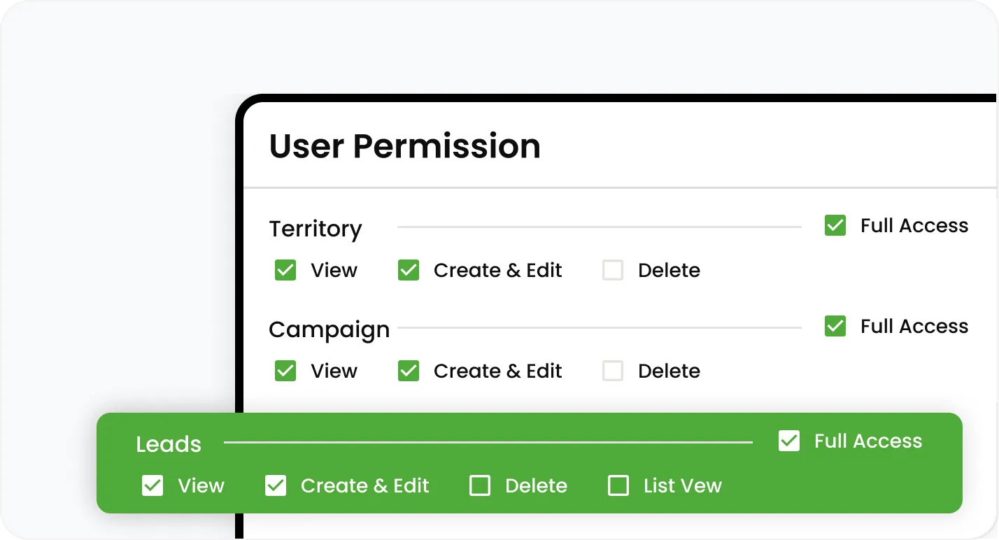 For every module, control whether a role can see, edit, create, or approve