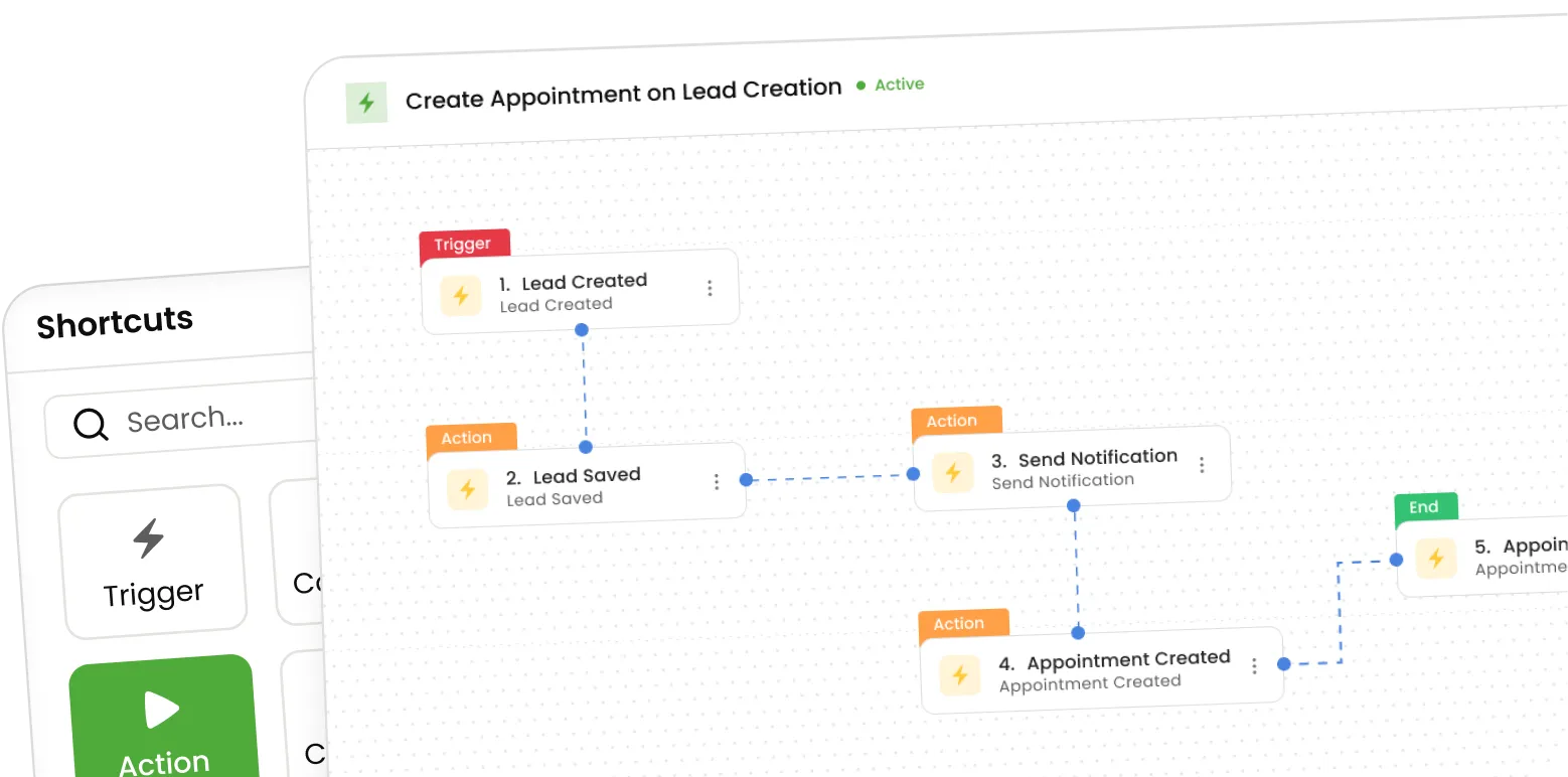 Knockio workflow automation builder screen creating no-code follow-up and reminder rules