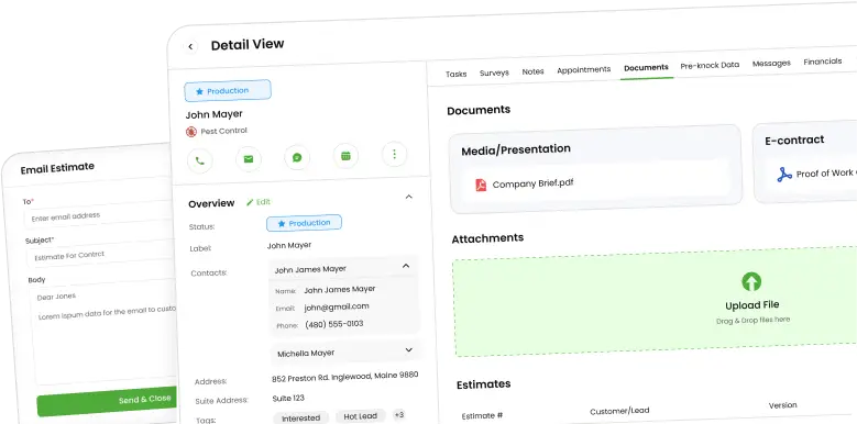 Knockio customer documents screen storing contracts and field paperwork on a job record