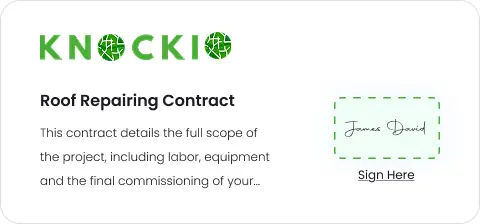 Knockio digital contract screen showing an e-signature request for a customer